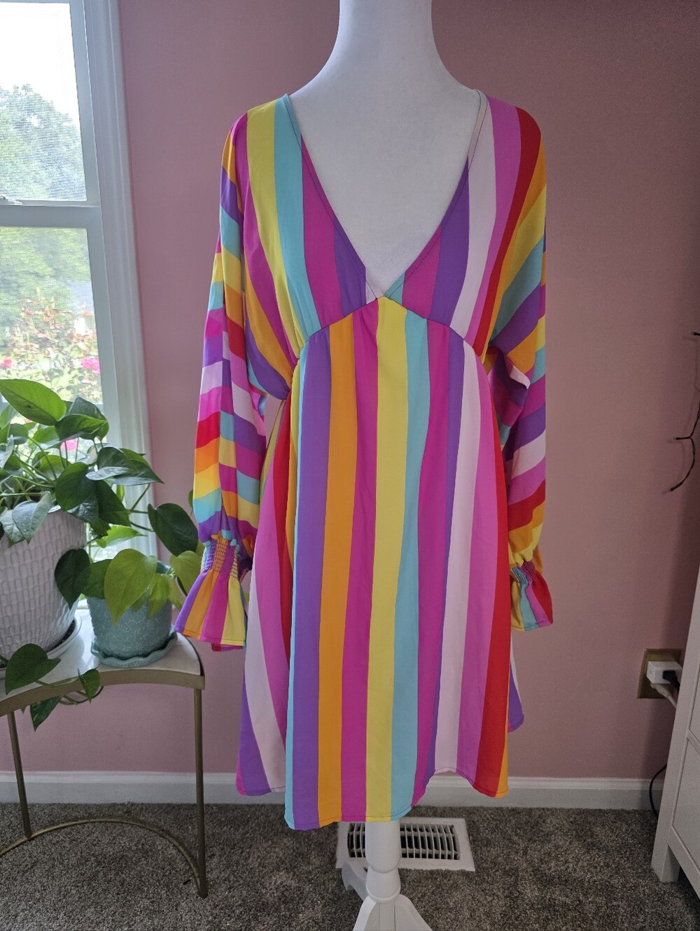 NWT Peach Love California Rainbow Stripe Mini Dress Small Pink Lily